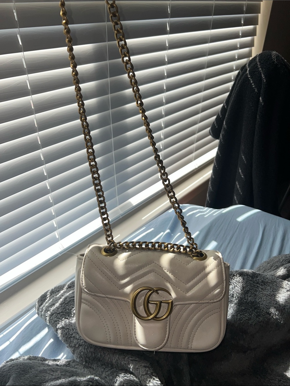 Gucci Cream Quilted Leather GG Chain Crossbody